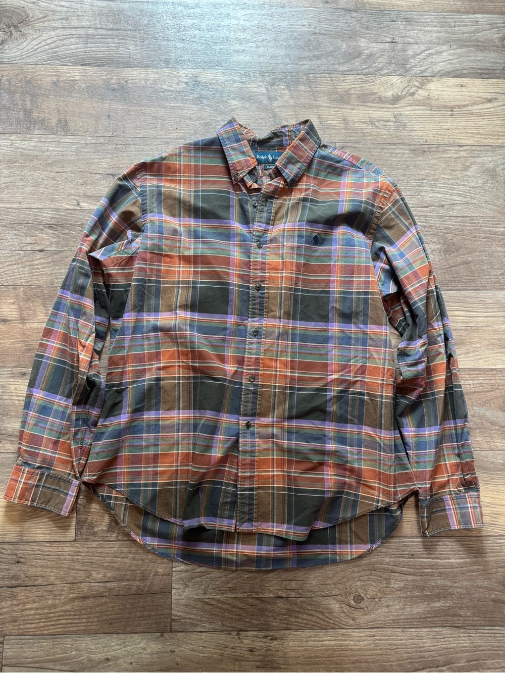 Men's Vintage Polo Plaid Button-Up Shirt Size XL